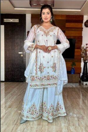 Pure Cinon Silk With Heavy Embroidery