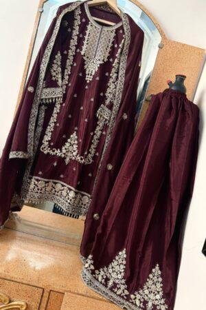 Party Wear Chinon Silk Fabric Kurti pair