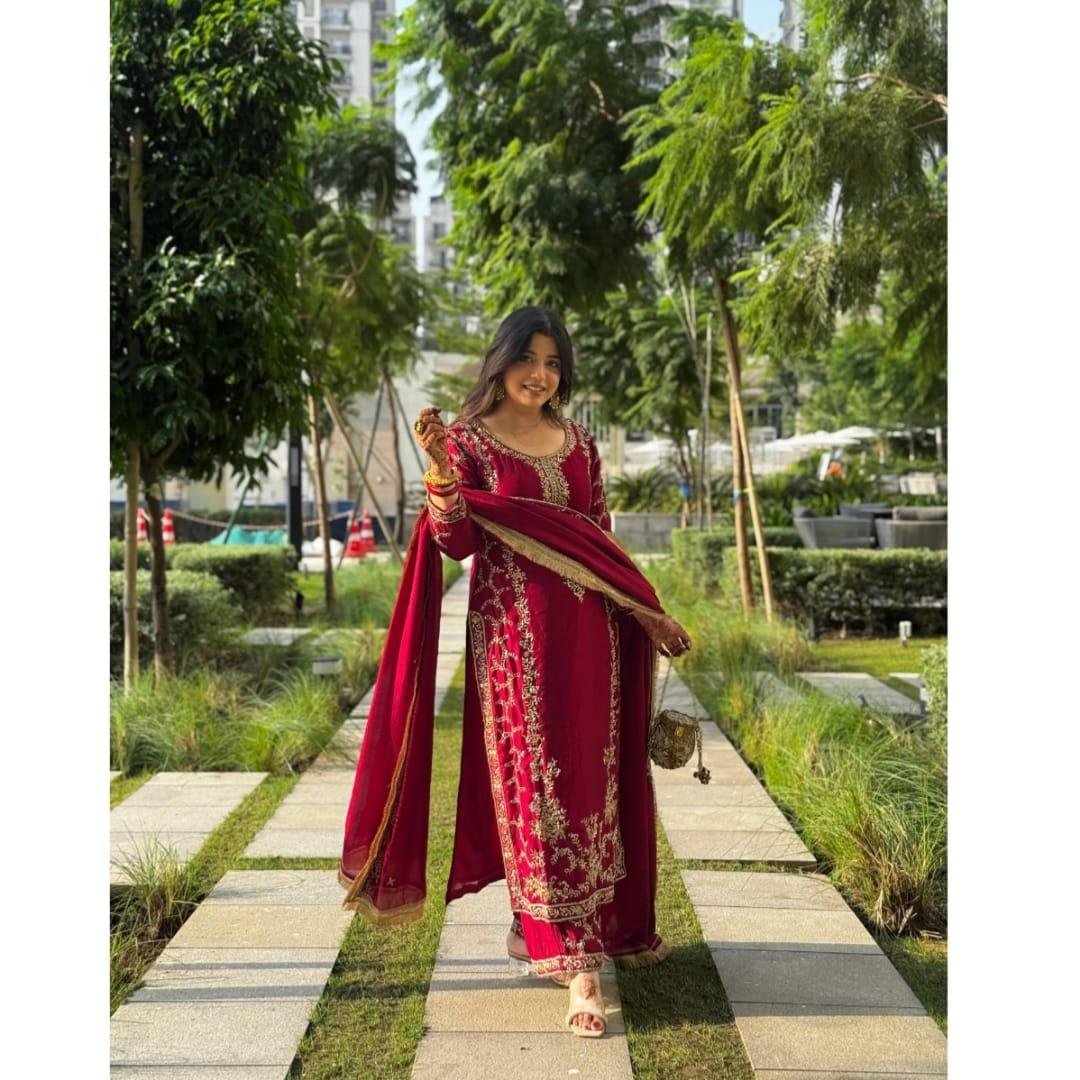 Faux Georgette Thread & Sequence Palazzo Set