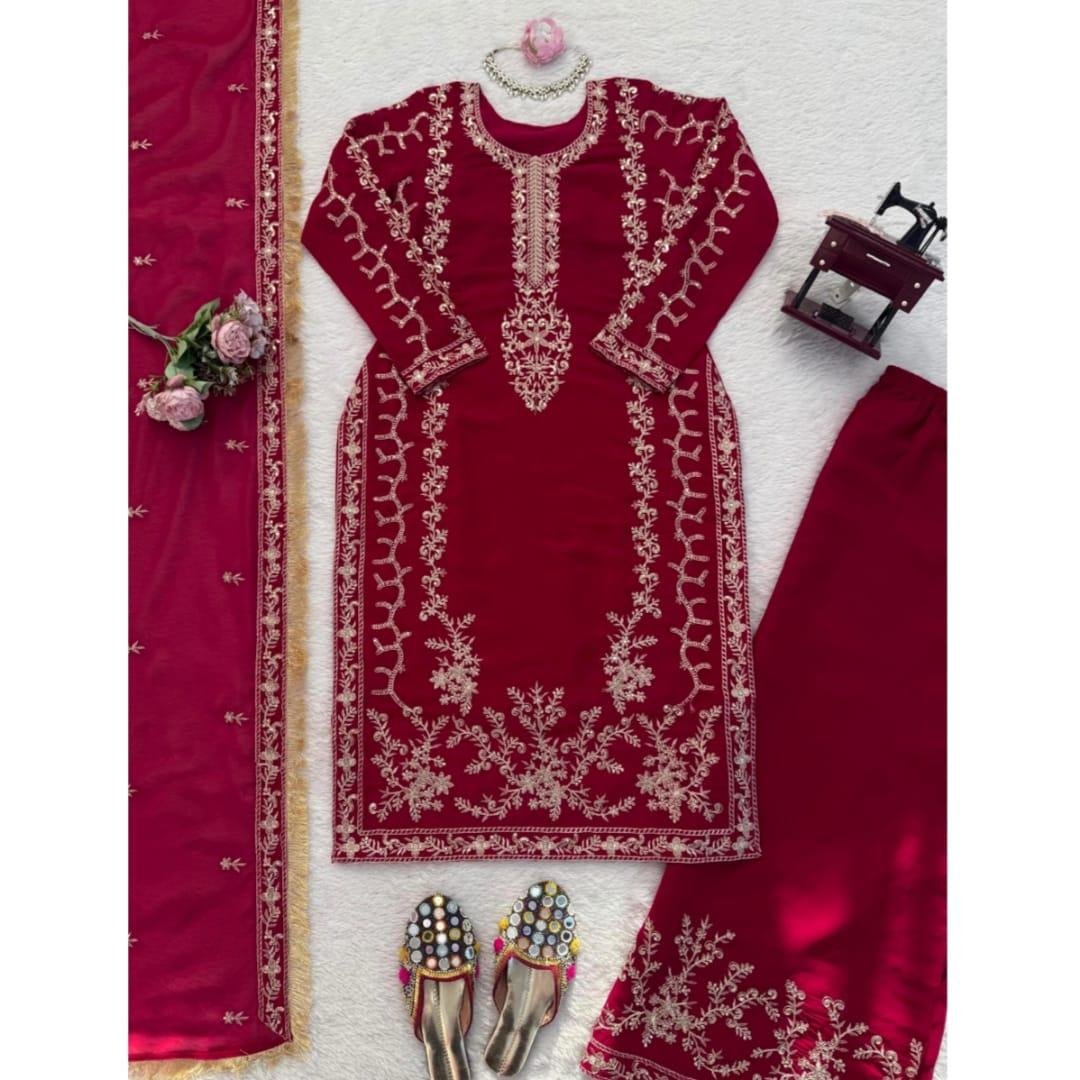 Faux Georgette Thread & Sequence Palazzo Set - Image 4