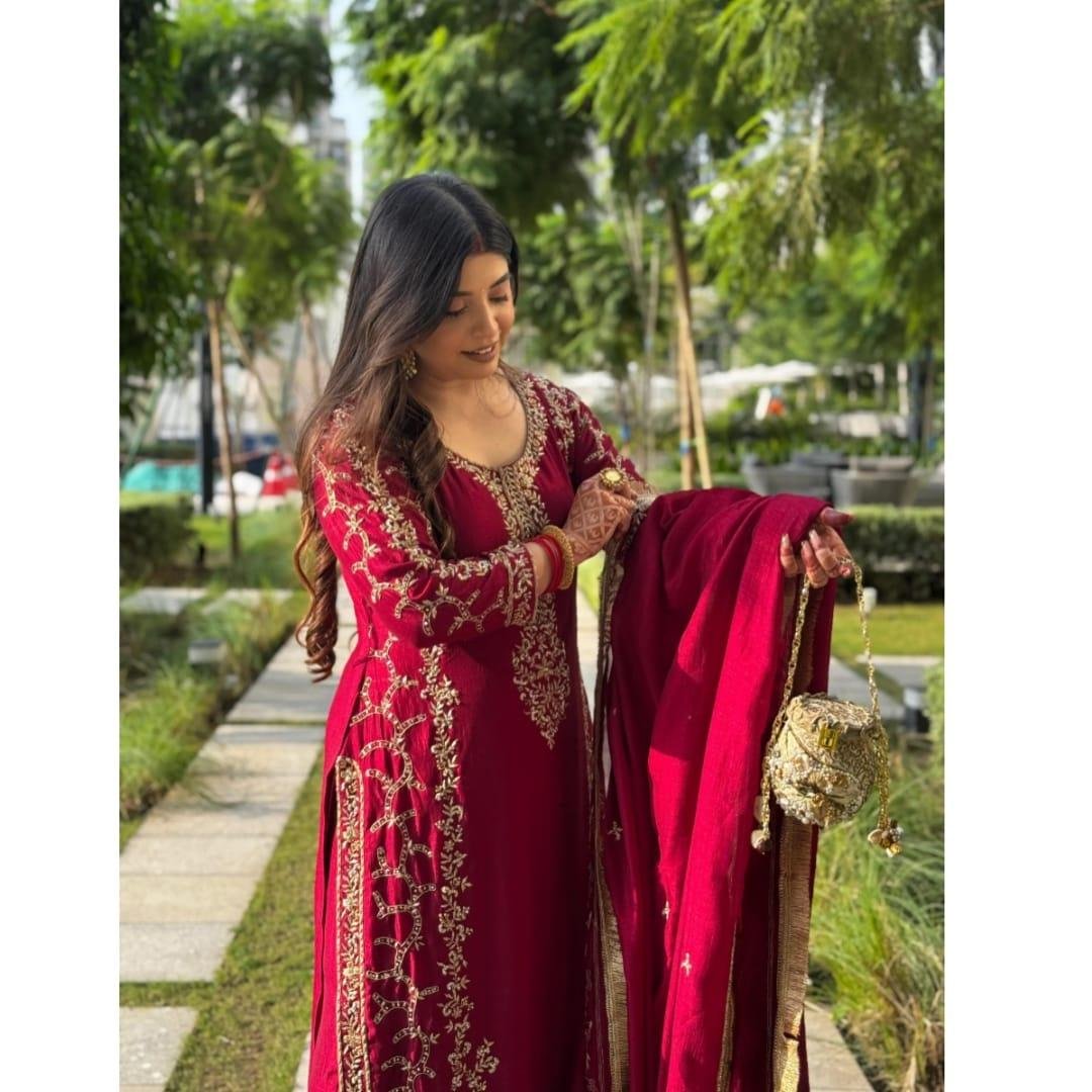 Faux Georgette Thread & Sequence Palazzo Set - Image 2