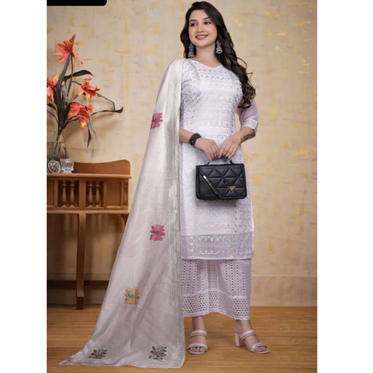 Premium Gorgete Top with beautiful chikankari