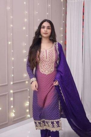 Printed Chinon Sequence Embroidery