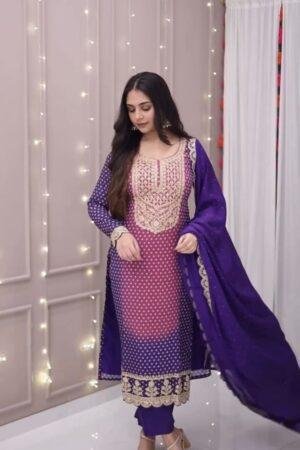 Printed Chinon Sequence Embroidery