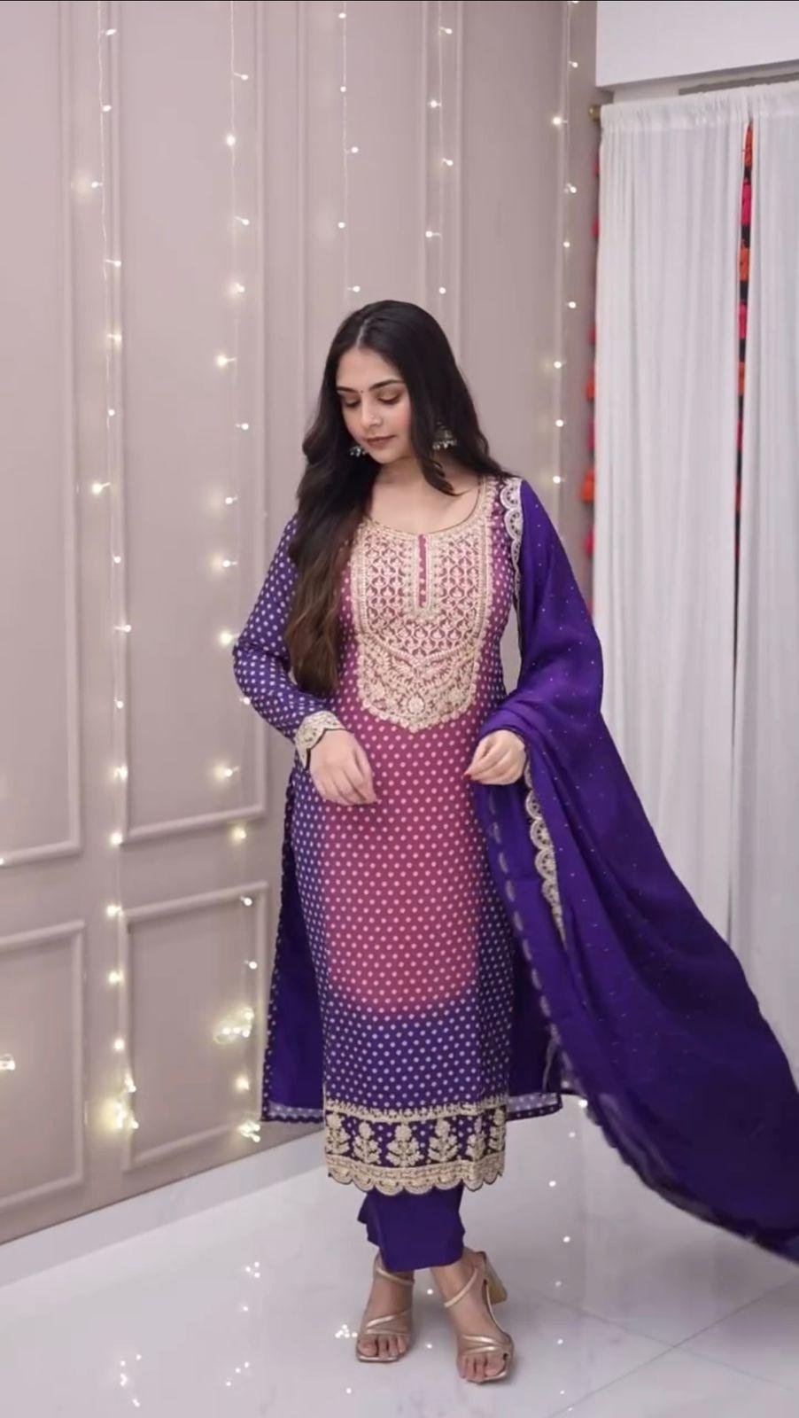 Printed Chinon Sequence Embroidery