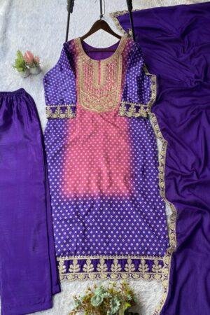 Printed Chinon Sequence Embroidery