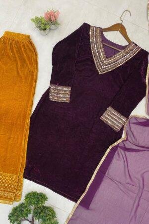 Premium Velvet Winter 3-Piece Palazzo Set |