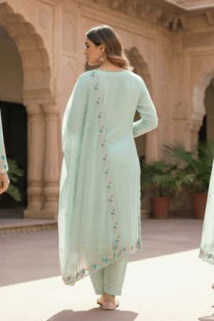 Mint Green Embroidered Kurta Set with Dupatta | Elegant Ethnic Wear for Women