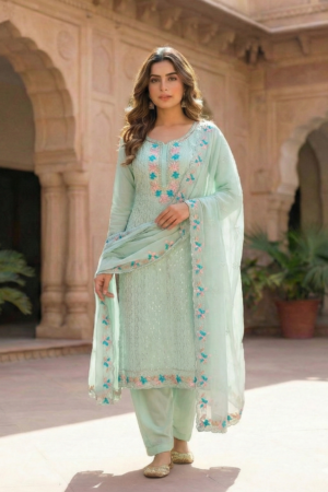 Mint Green Embroidered Kurta Set with Dupatta | Elegant Ethnic Wear for Women