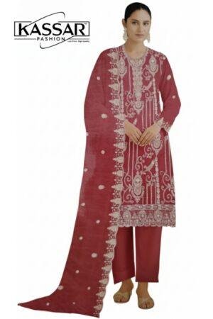 Glass Organza Rolex Unstitched Part Wear Suit with Heavy Embroidery & Dupatta
