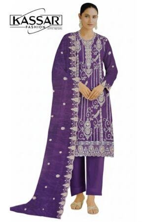 Glass Organza Rolex Unstitched Part Wear Suit with Heavy Embroidery & Dupatta