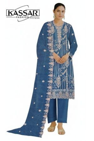 Glass Organza Rolex Unstitched Part Wear Suit with Heavy Embroidery & Dupatta
