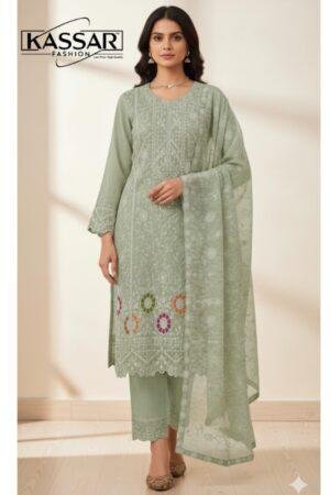 Glass Organza Heavy Jarkan Embroidered Suit with French Pech Work & Designer Dupatta