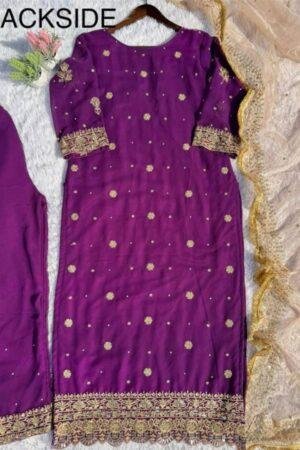 Desirable Fancy Faux Georgette Suit Set with Handmade Moti Work | 3 Colours Available