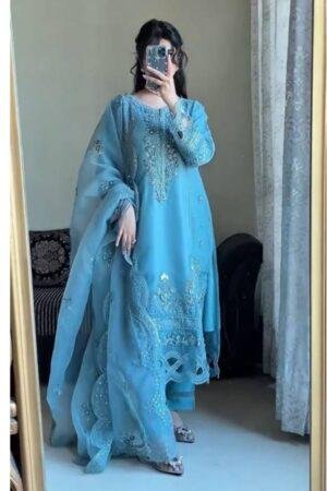 Designer Wear Exclusive Georgette Suit Set with Pant & Dupatta