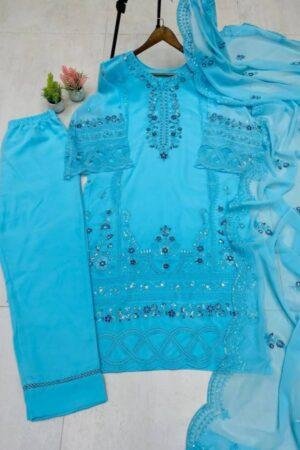 Designer Wear Exclusive Georgette Suit Set with Pant & Dupatta