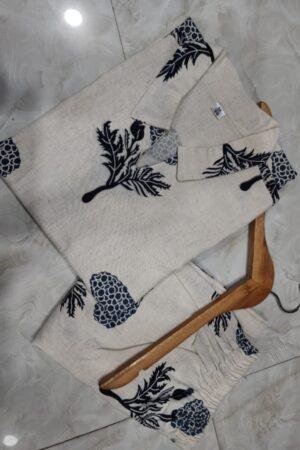 Classy Cotton Flex Off-White Printed Kurta with Divider Palazzo Set