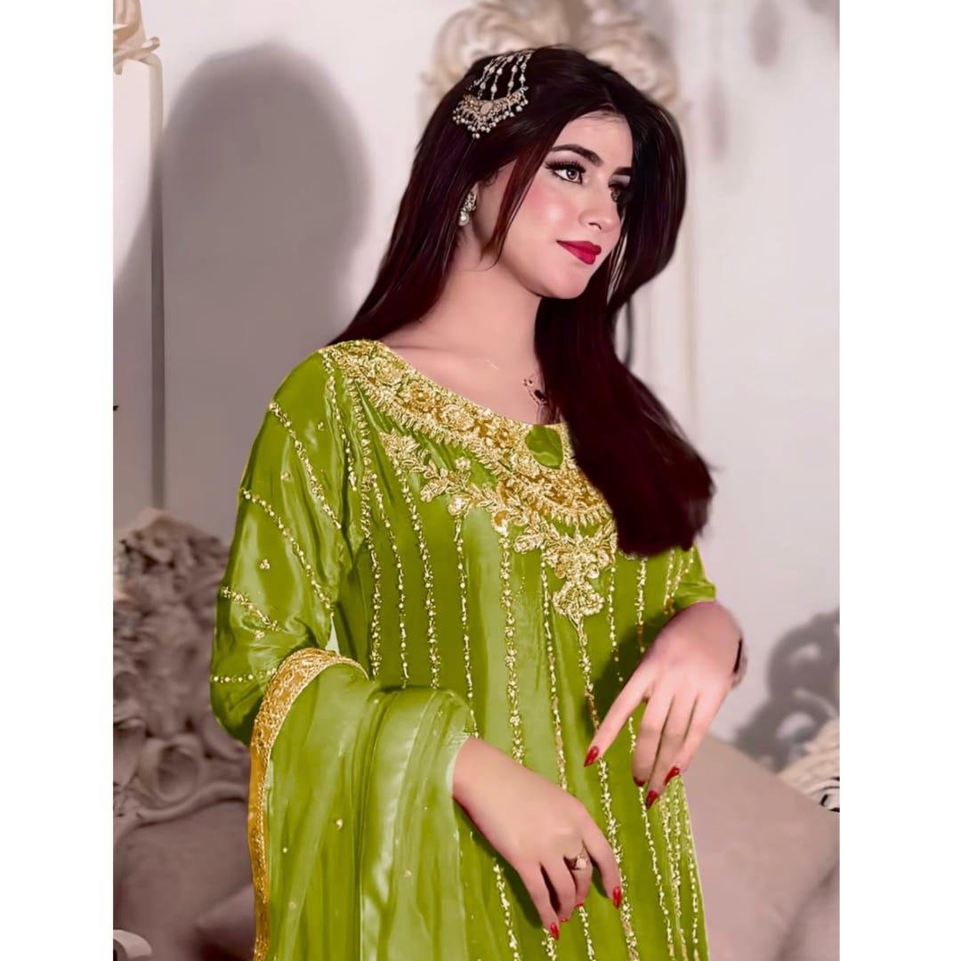 Launching New 🦋 Designer Party Wear Look Pure Chinon Silk - Image 3