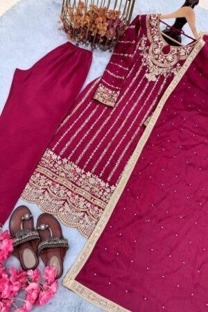 Launching New 🦋 Designer Party Wear Look – Pure Chinon Silk Top, Palazzo & Dupatta Set 👗