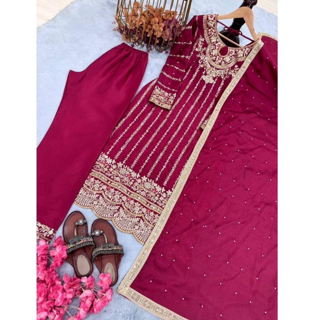 Launching New 🦋 Designer Party Wear Look Pure Chinon Silk - Image 5