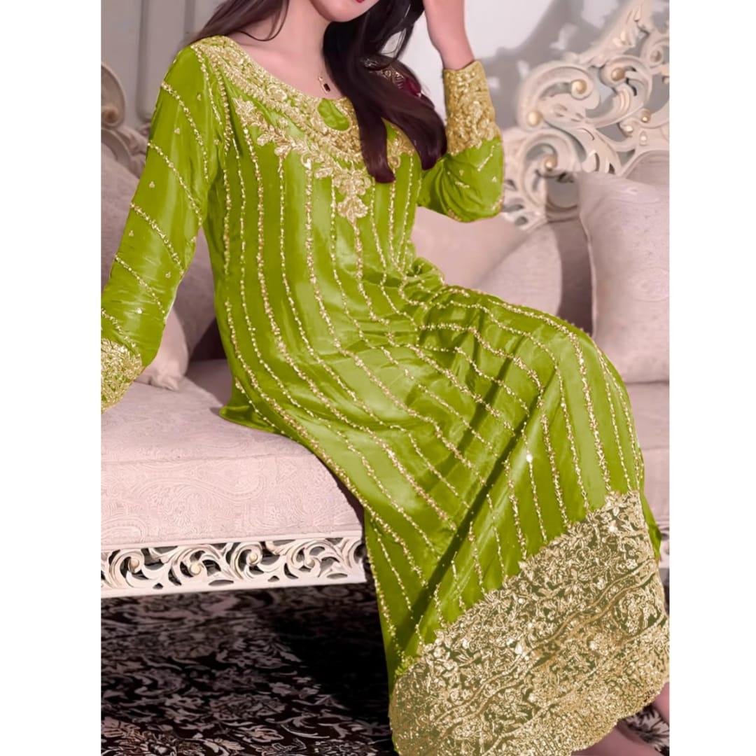 Launching New 🦋 Designer Party Wear Look Pure Chinon Silk - Image 4