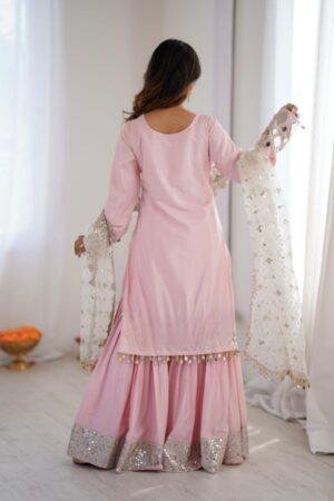 French Crepe Mirror Work Suit Sharara Set