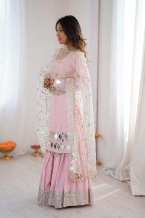 French Crepe Mirror Work Suit Sharara Set