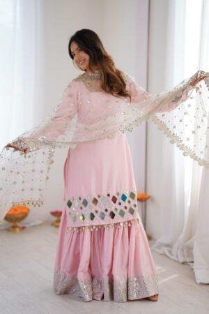 French Crepe Mirror Work Suit Sharara Set